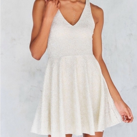 Silence and Noise Gold and White Tea Dress with Back Cut-Out - Size Large - Picture 2 of 8